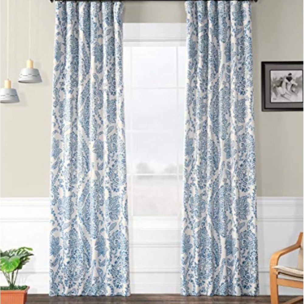Tea Time China Blue Floral Blackout Curtains 50" Wide x 96" Long -8 panels total